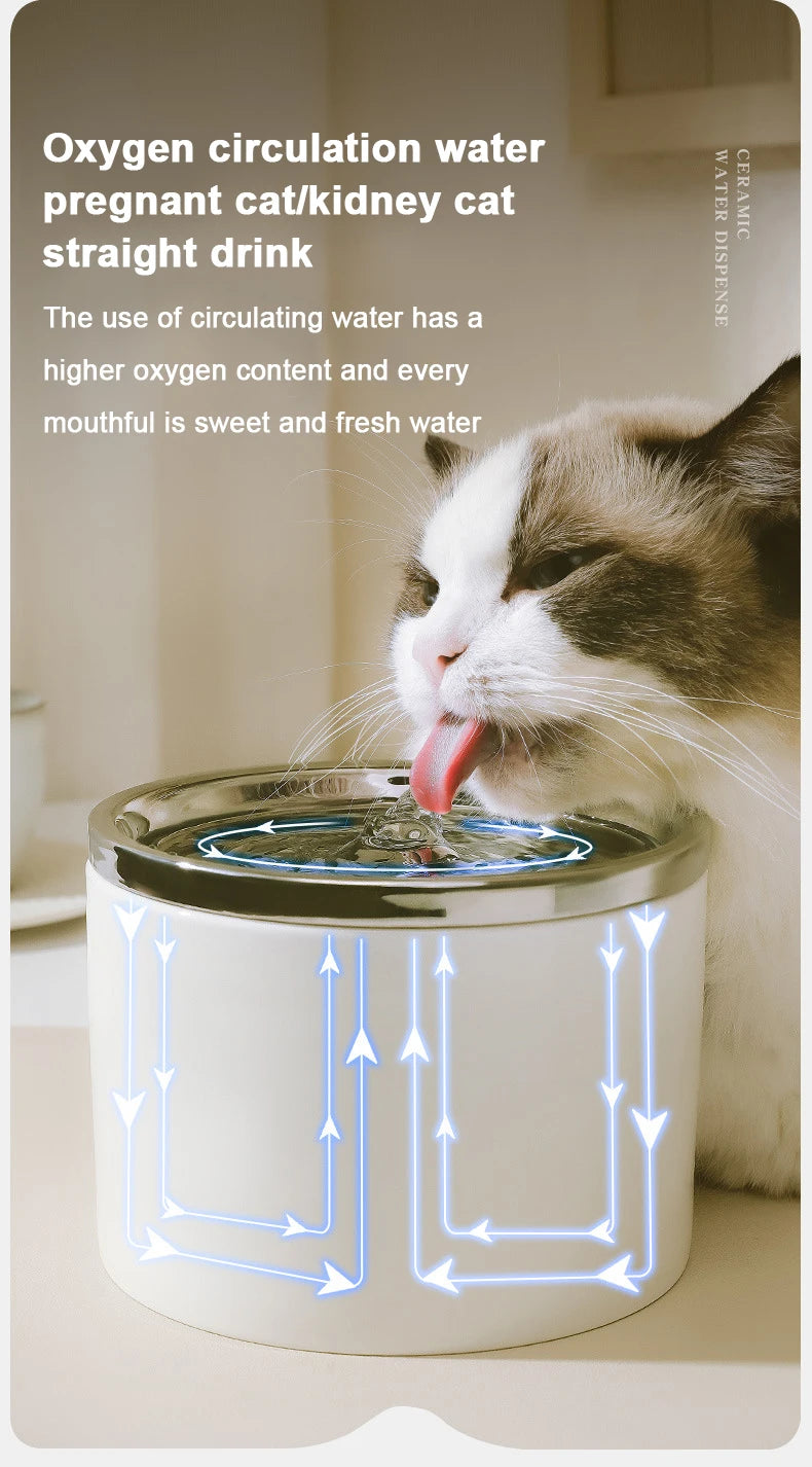 Ultra-Quiet Pet Cat Automatic Water Dispenser For Dogs Flowing Silent Circulation Filtration Ceramic Water Feeder Pet Products