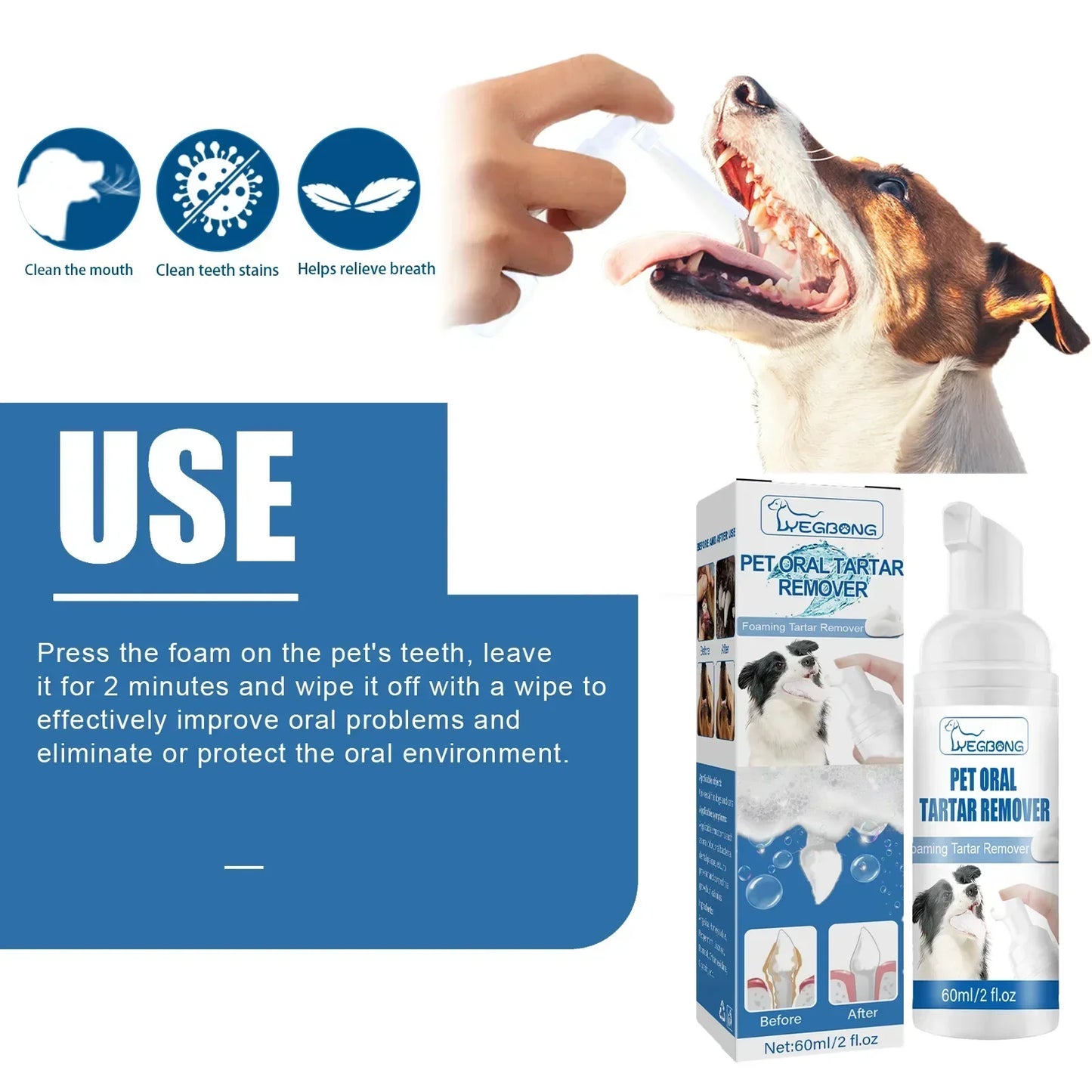 Pet Tartar Remover Natural Plaques Off & Tartar Remover for Dogs & Cats Freshen Breath Foam for Dogs & Cats Support Healthy Gums