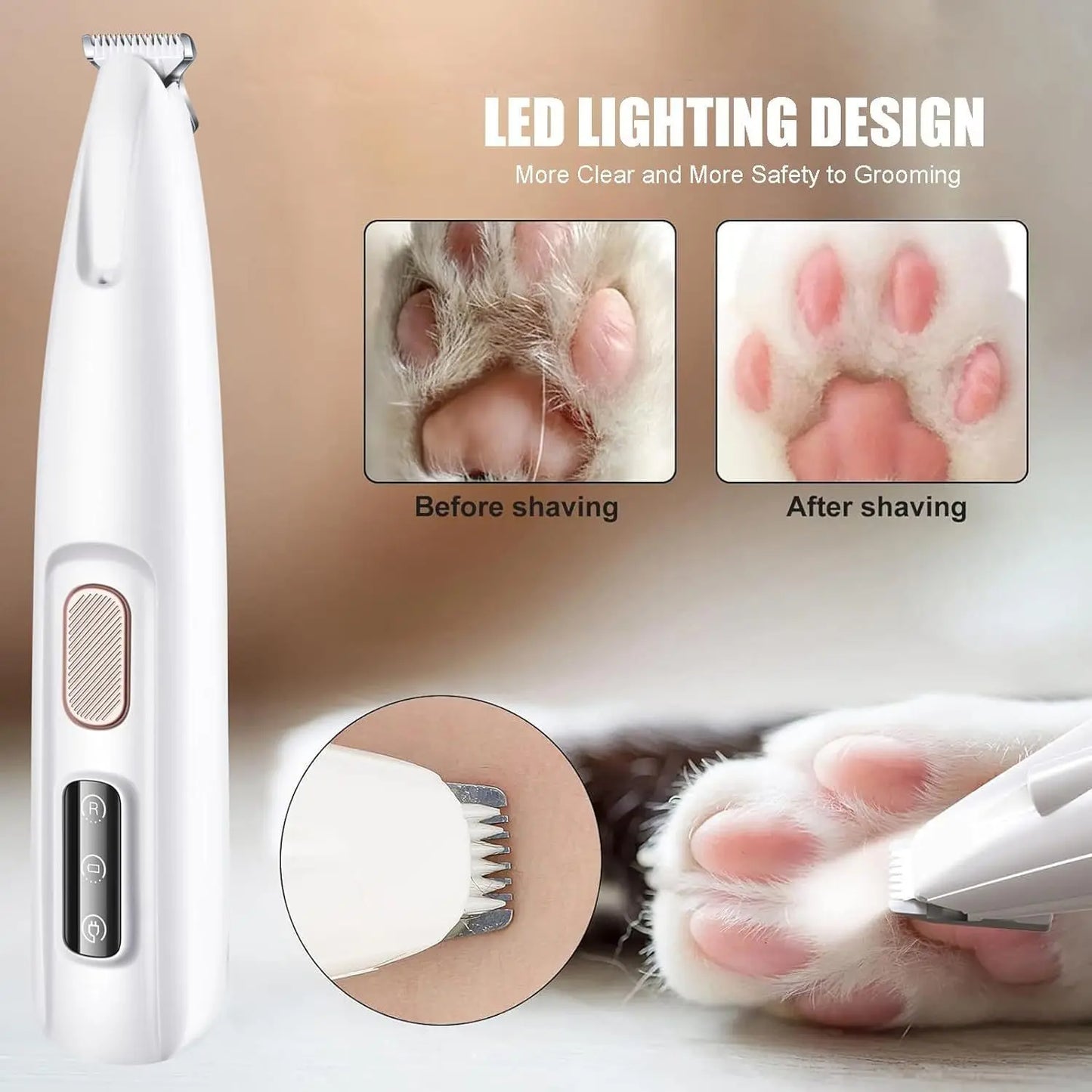 New Dog Paw Trimmer with LED Light Fully Waterproof Pet Hair Trimmer with LED Display Dog Clippers for Grooming 18mm Widen Blade