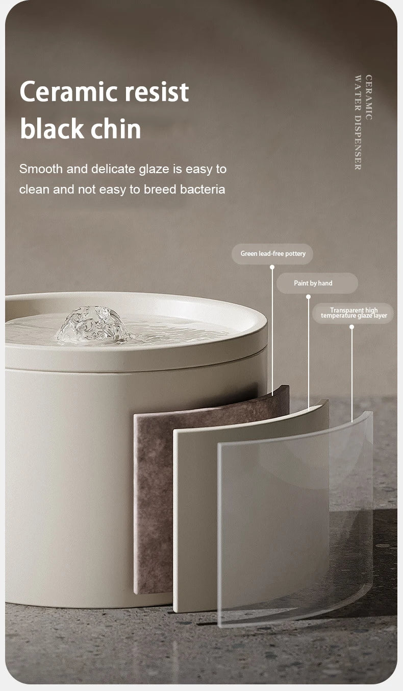 Ultra-Quiet Pet Cat Automatic Water Dispenser For Dogs Flowing Silent Circulation Filtration Ceramic Water Feeder Pet Products