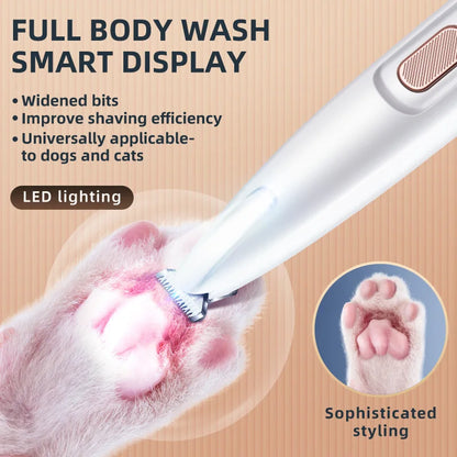 New Dog Paw Trimmer with LED Light Fully Waterproof Pet Hair Trimmer with LED Display Dog Clippers for Grooming 18mm Widen Blade