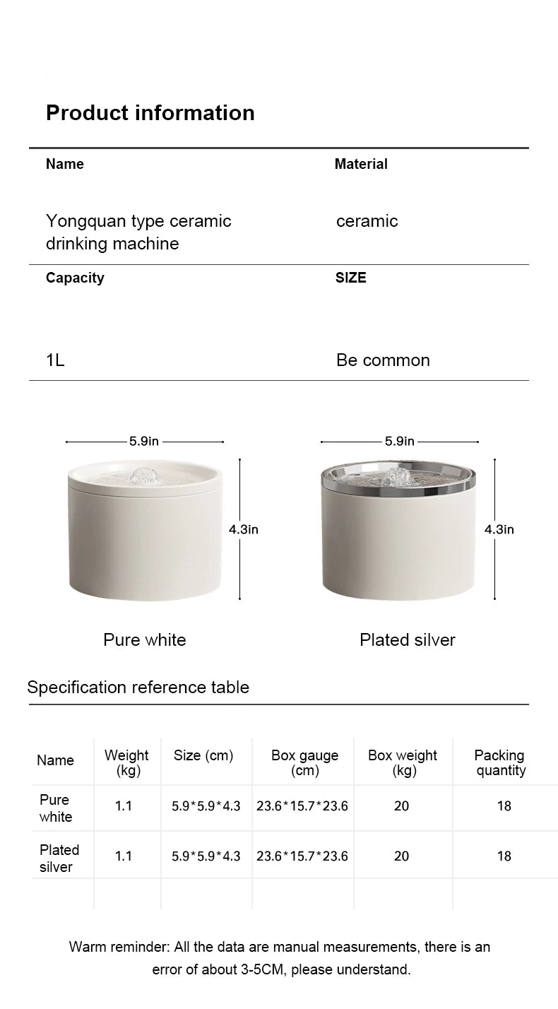 Ultra-Quiet Pet Cat Automatic Water Dispenser For Dogs Flowing Silent Circulation Filtration Ceramic Water Feeder Pet Products