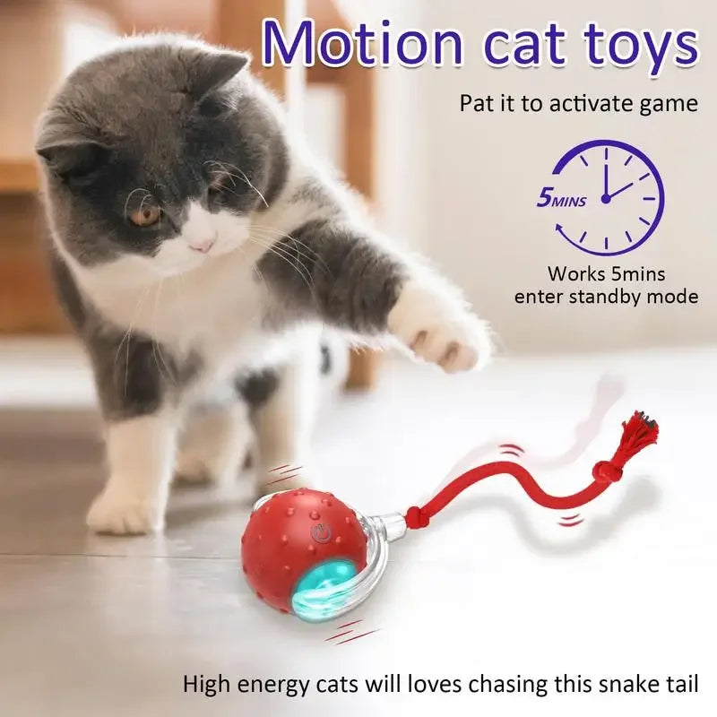 Electric Cat Ball Toys Automatic Rolling Ball Faux Tail Rechargeable Smart Pet Interactive Toy Dog Cat Training Imitate - WoofMeow Hub